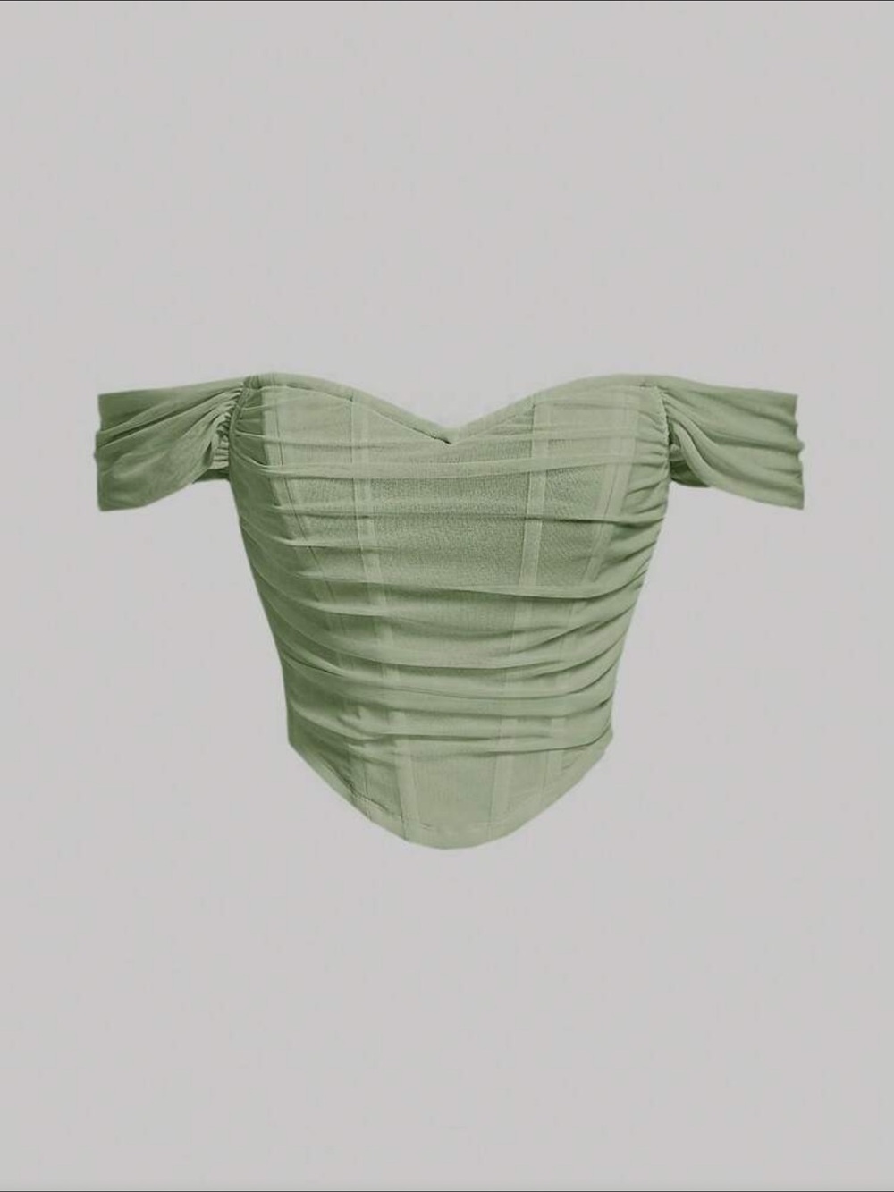 Off-Shoulder Sage Green Ruched Corset Crop Top